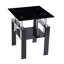Table de canapé en verre trempé noir, table de bout à 2 niveaux avec rangement, table d'appoint de salon