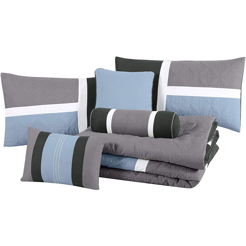 Upland Patchwork 7 Piece Comforter Set, Full Comforter +  6 Additional Pieces, Gray