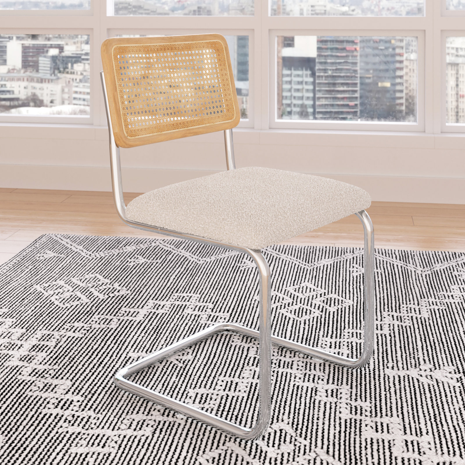 Walsh Side Chair, White Boucle, Chrome