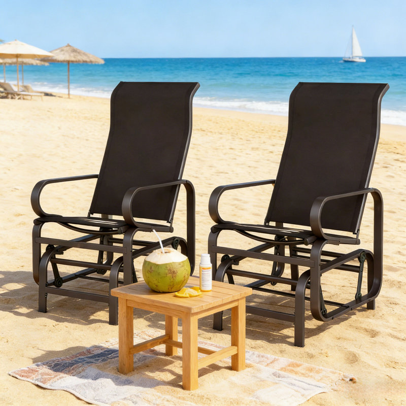 Ensemble de chaises hautes et chaises longues coulissantes pour l'extérieur, Brun