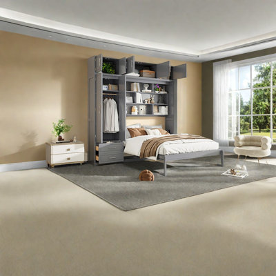 Lits pour grand lit peu encombrants avec rangement, conception en MDF gris pour les maisons modernes