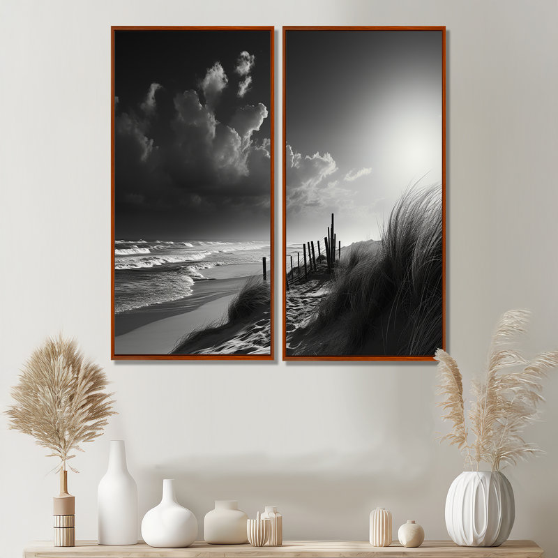 «Black and White Beach Scenery II - Black Coastal», art mural 2 pièces, H 20 po x l 24 po, Brun