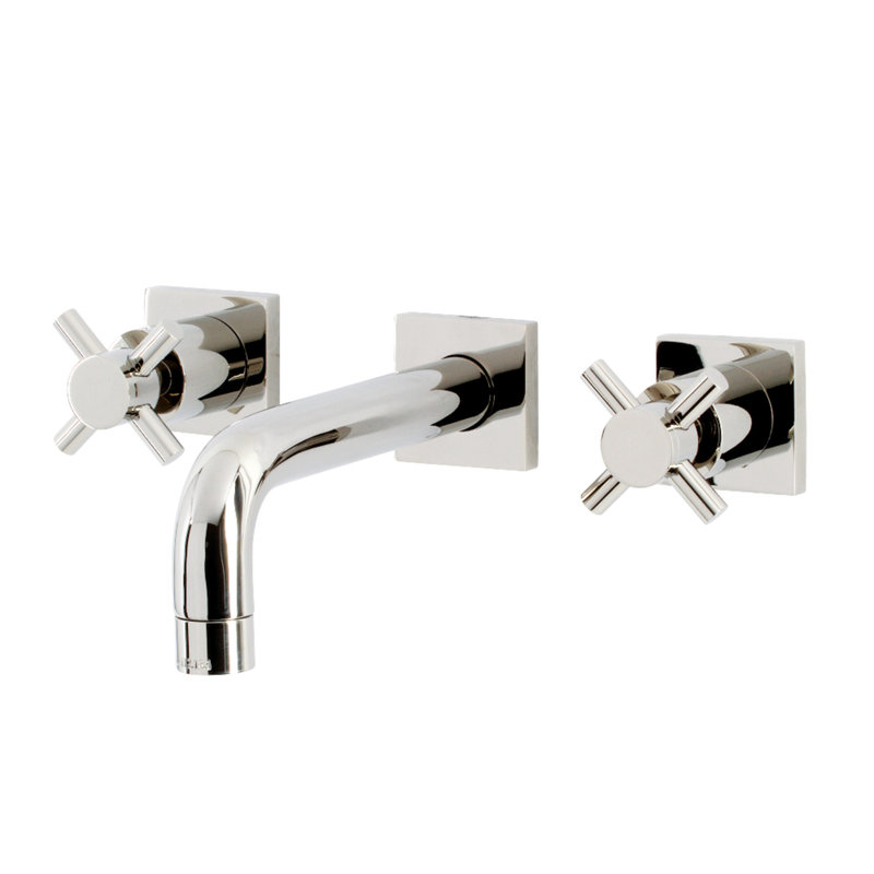 Kingston Brass Concord Two-Handle 3-Hole Wall Mount Bathroom Faucet, Polished Nickel, Cross