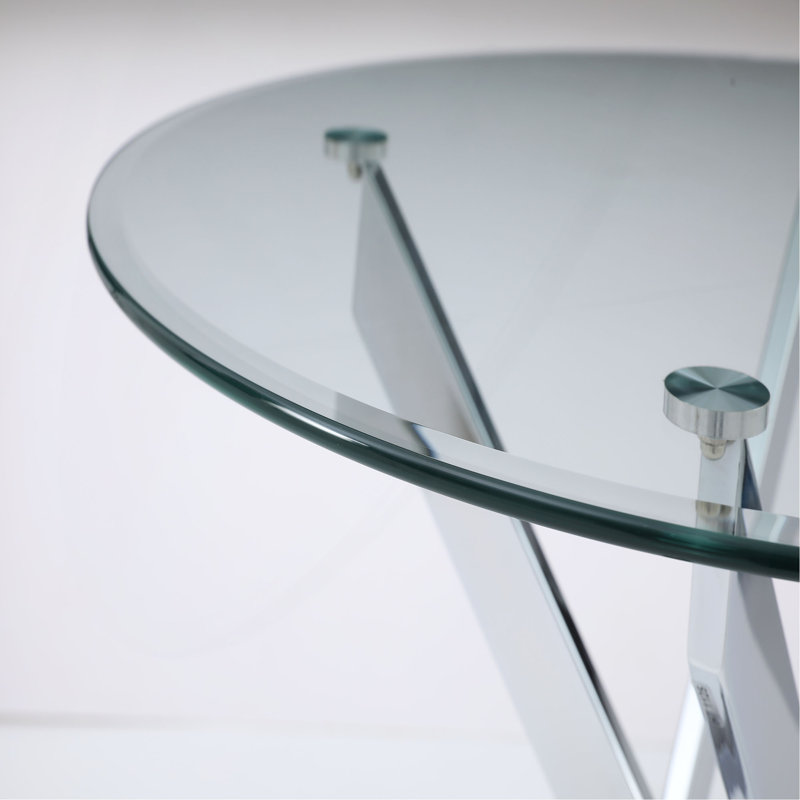 Table de salle à manger ronde, table de salle à manger en verre de 35,5 po avec pieds en métal, table de cuisine moderne pour la maison, salle à manger