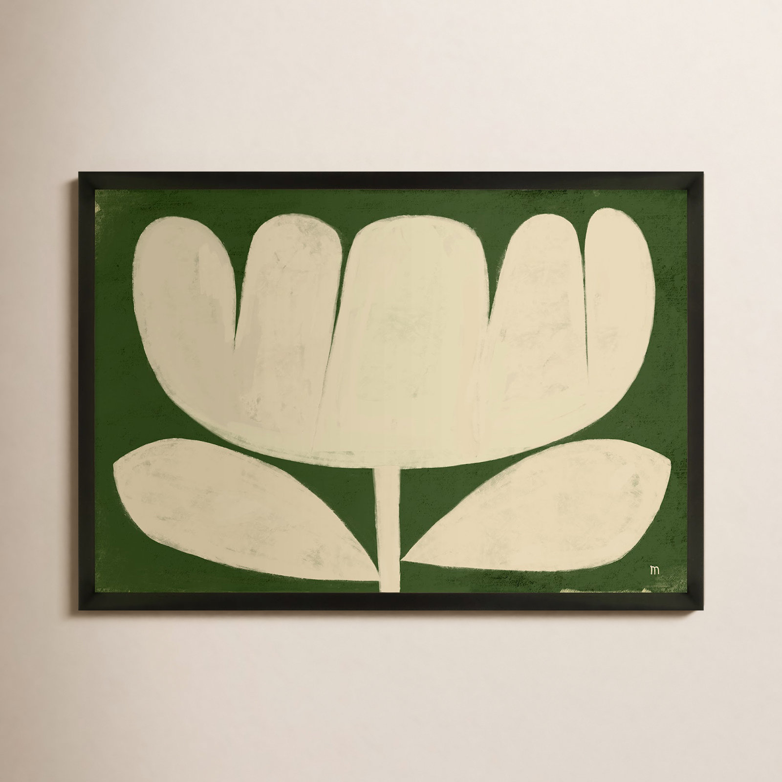 Flower on Green Painting, Black, 21" H x 30" W x 1.25" D