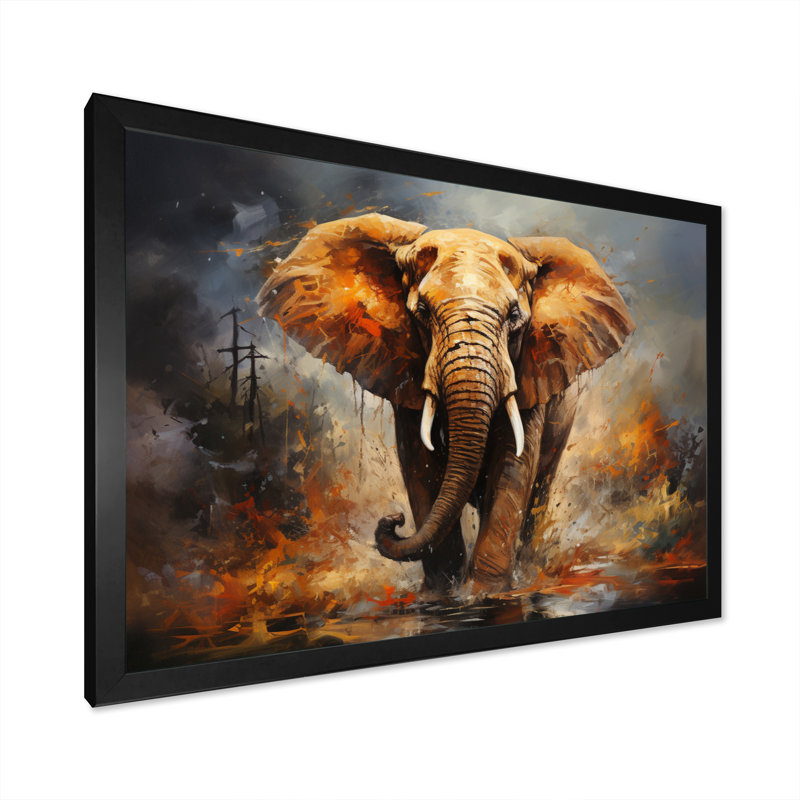 «Elephant Wild Spirit» - Art mural sur toile éléphant, Cadre simple noir, H 30 po x l 40 po x P 1,5 po