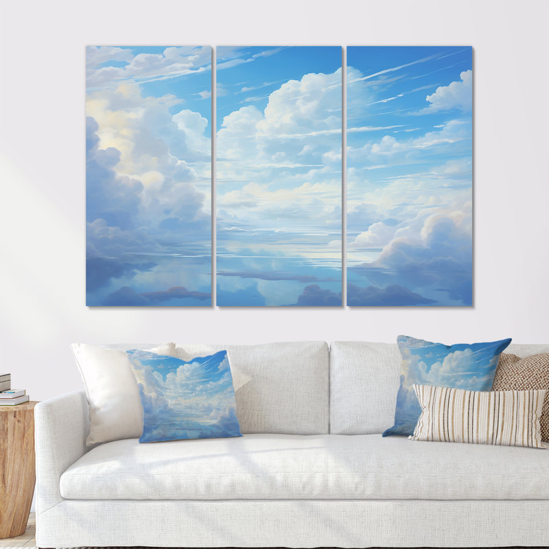 «Aqua Pastel Clouds Lansdcape IV», ensemble d'art sur toile, H 28 po x l 36 po x P 1 po, Toile tendue