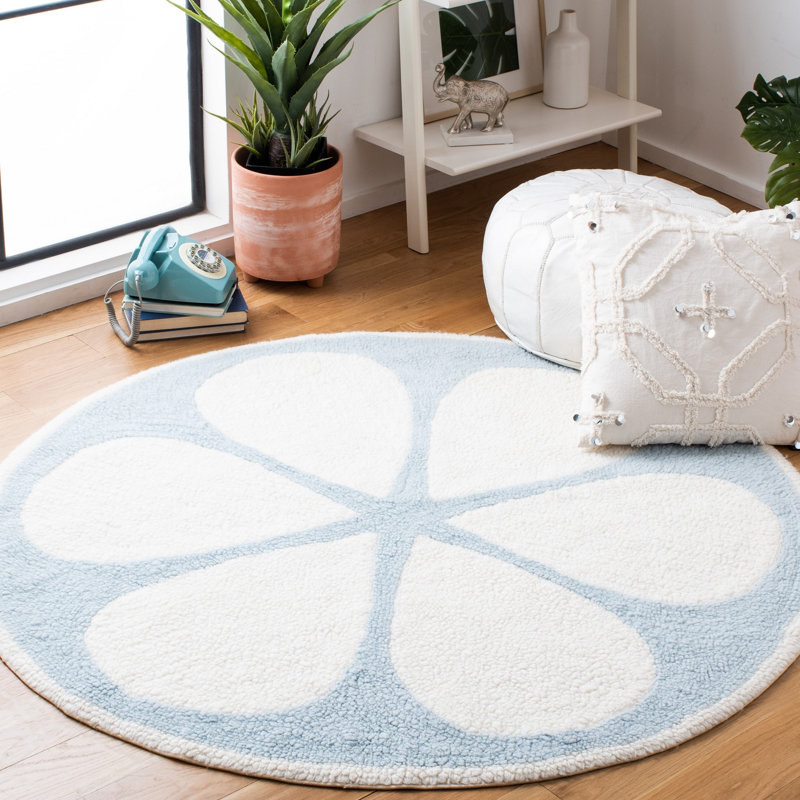 Idil Tufted New Zealand Wool Machine Washable Floral Rug, Round 5'