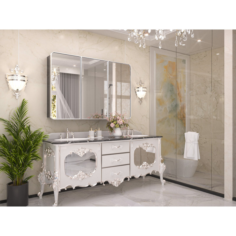 Gervon Rectangle Recessed Medicine Cabinet with Adjustable Shelves, 32" H x 48" W x 5" D, Chrome