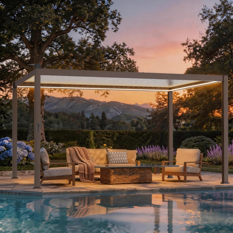 Metal Pergola with Louvered and Solar LED, 10 ft x 13 ft