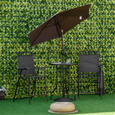 Ensemble de mobilier de patio 4 pièces, 2 chaises pliantes, parasol à angle réglable, table de salle à manger en verre trempé texturé Wave, noir