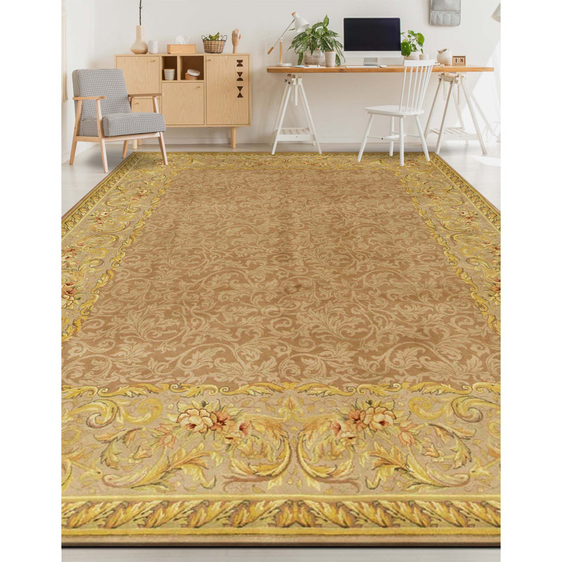 Tapis brun et crème noué à la main de haute qualité