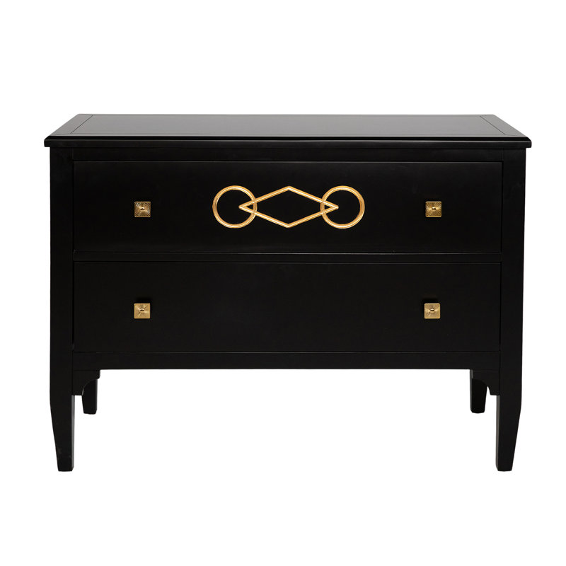 Commode décorative 2 tiroirs Zion, Noir tricorne