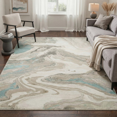 Tapis beige / bleu à motif abstrait Patericia