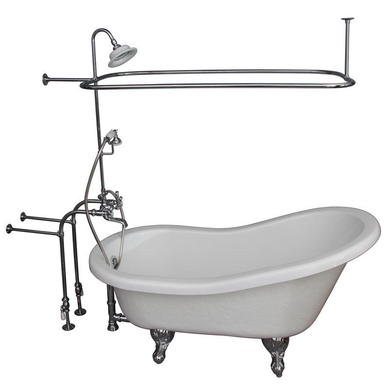 60'' x 30'' Soaking Acrylic Bathtub with Faucet, Polished Chrome, White
