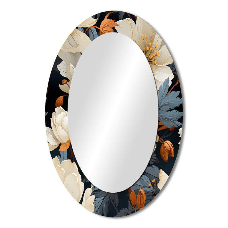 Magnifique miroir mural ovale blanc Magnolia Blooms, H 36 po x l 24 po