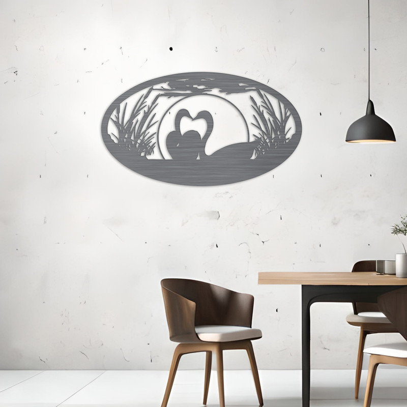 Art mural ovale avec oie et plantes - ACM, H 18,1 po x l 32 po x P 0,25 po, Blanc