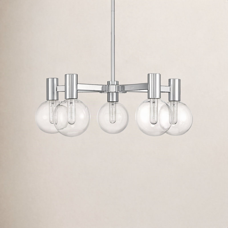 Lustre linéaire moderne en chrome à 5 lumières Rorem, Chrome, 5 lumières