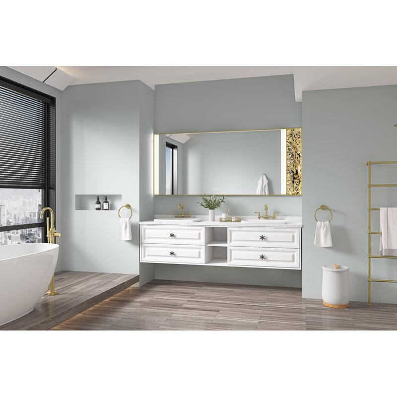 Miroir de salle de bain 96 po à DEL 96 po avec rétroéclairage, miroir de salle de bain mural à mémoire de forme antibuée réglable