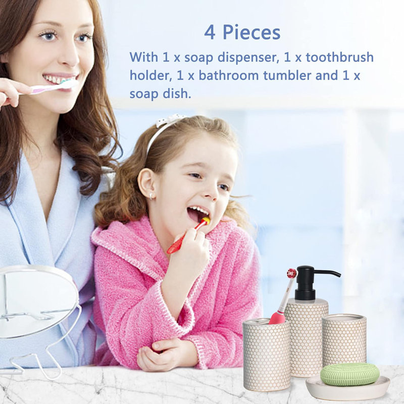 White Honeycomb Pattern Ceramic Bathroom Accessory Set, 4 Pieces