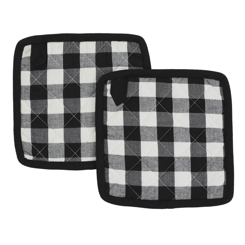 Annie Buffalo Check Black and White Cotton Pot Holder Set