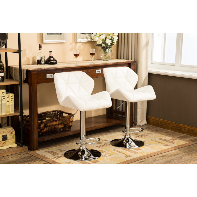 2 tabourets blancs contemporains - hauteur réglable hydraulique, siège en cuir de polyuréthane, repose-pieds pour une assise détendue et confortable, tabourets de bar, hauteur réglable, très confortable