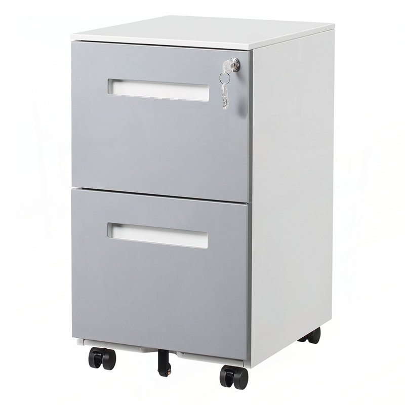 2 Drawer Mobile Locking File Cabinet, Rolling Filing Cabinet for Letter A4 Size with 5 Wheels and Security Features