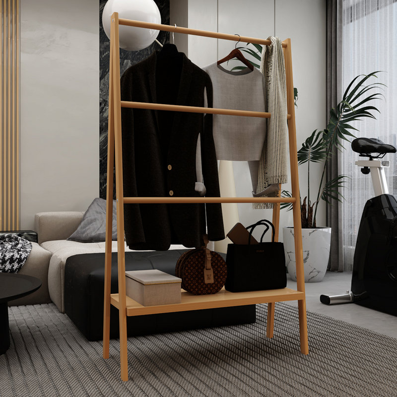 Bamboo Ladder Towel Rack With Storage Shelf