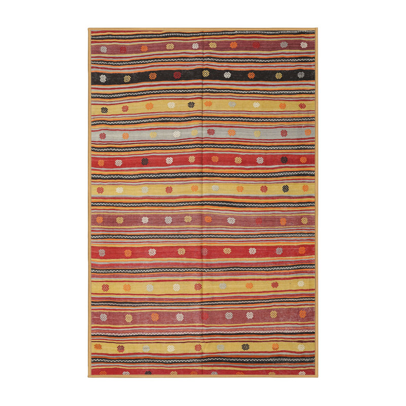 Tapis de zone rouge/beige/orange contemporaine, Rectangle 5 pi x 7 pi