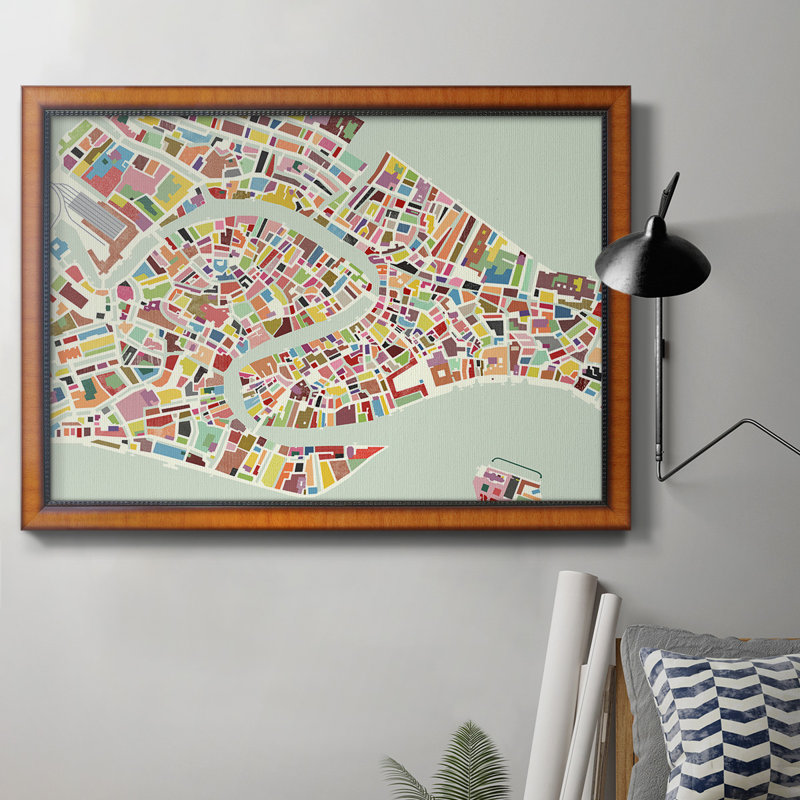 Carte moderne de Venise, toile encadrée de qualité supérieure - prête à être accrochée, H 18 po x l 27 po x P 1 po
