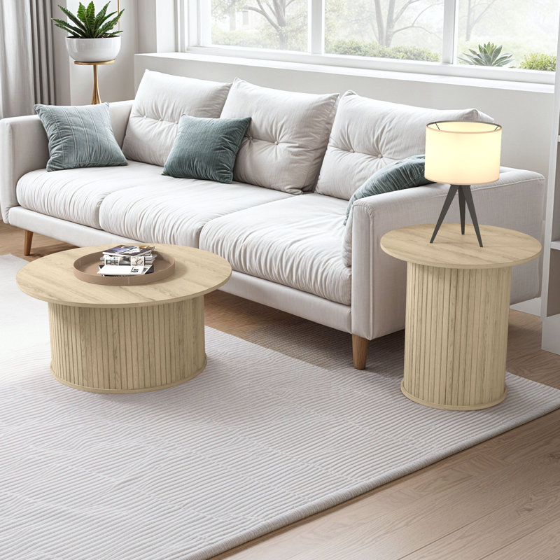 Latitude Run® Aurel Fluted 2 Piece Living Room Round Coffee Table & End ...