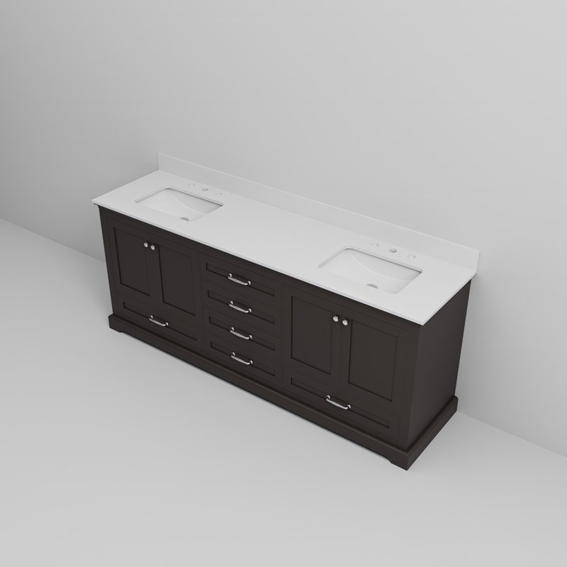 Ensemble de meuble-lavabo double 80 po Dukes, Espresso, Quartz blanc