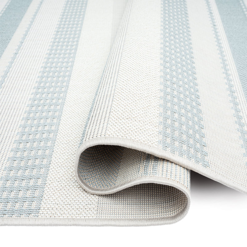 Tapis intérieur / extérieur à rayures HowleTripoli Mateo, bleu / crème, Rectangle 5 pi 3 po x 7 pi 3 po
