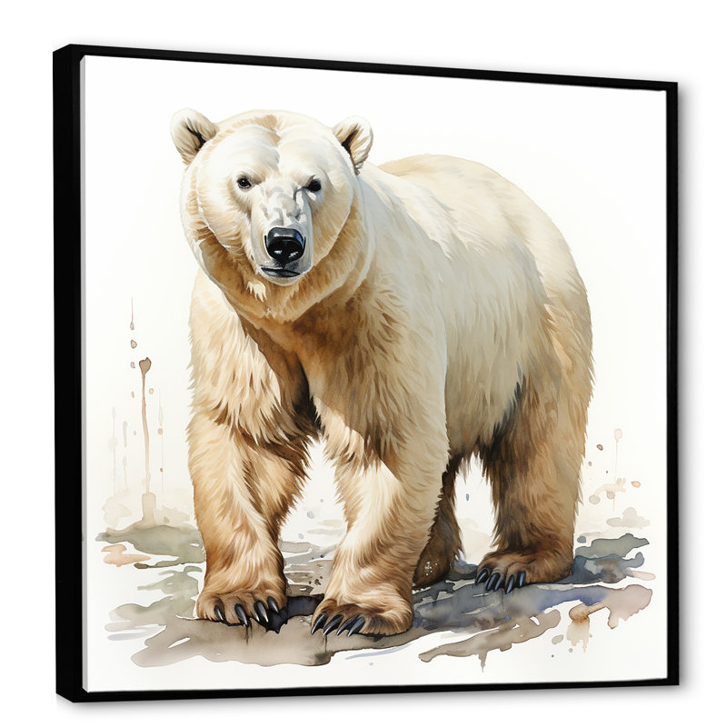 Ours polaire blanc d'hiver III - ours 2, art mural, Cadre flottant noir, 16" H x 16" W