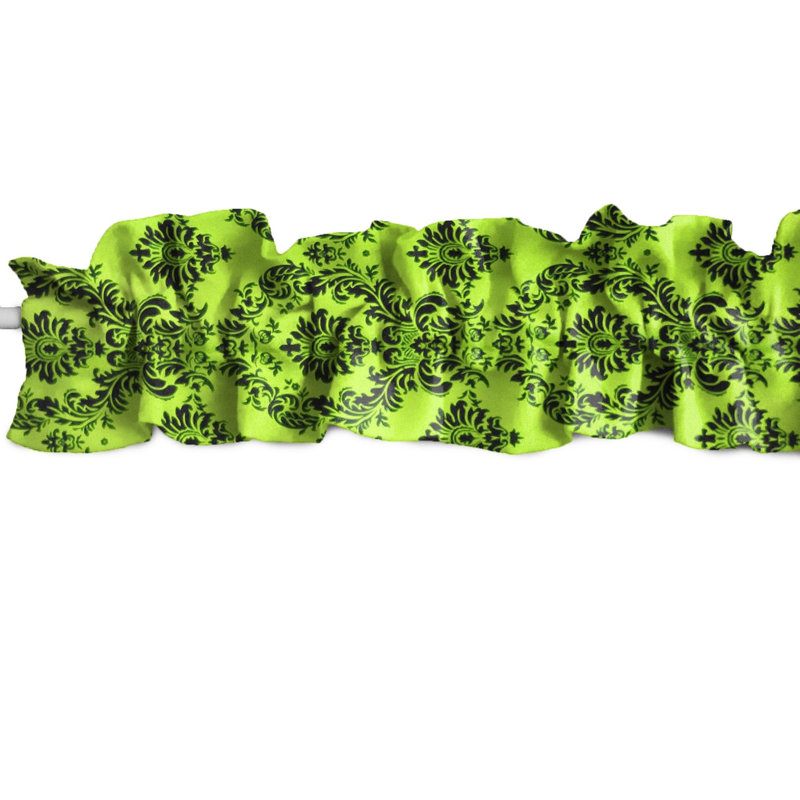 Cantonnière à damas, L 120 po x L 9 po, Noir / Vert lime
