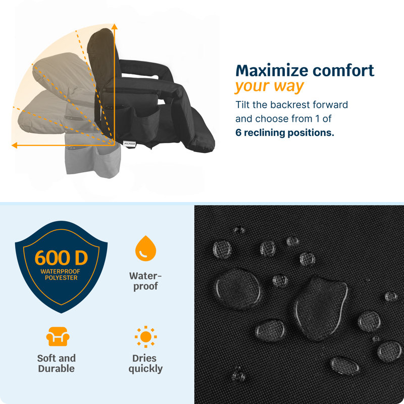 Alpcour Heated Reclining Stadium Seat - Waterproof Foldable Chair with Thick Padding and Back Support, Black