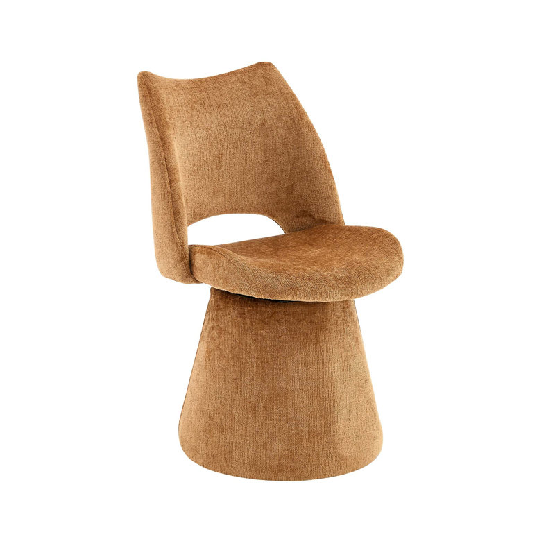 Chaise de salle à manger moderne pivotante avec dossier creux et lin respirant, Lin brun