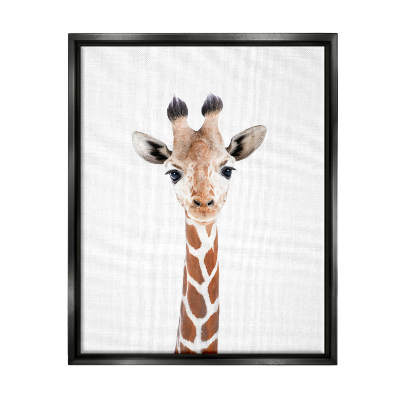Girafe sur fond blanc encadré sur bois par Sissi et Seb, impression, H 21 po x l 17 po x P 1,7 po