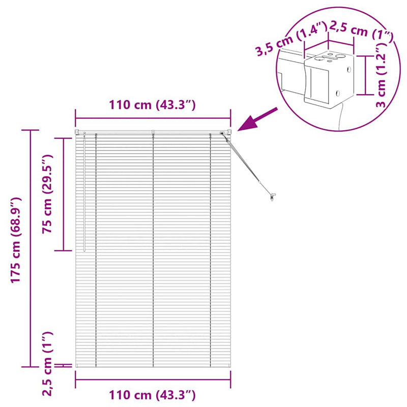Horizontal/Venetian blind, Black, 175cm L x 110cm W
