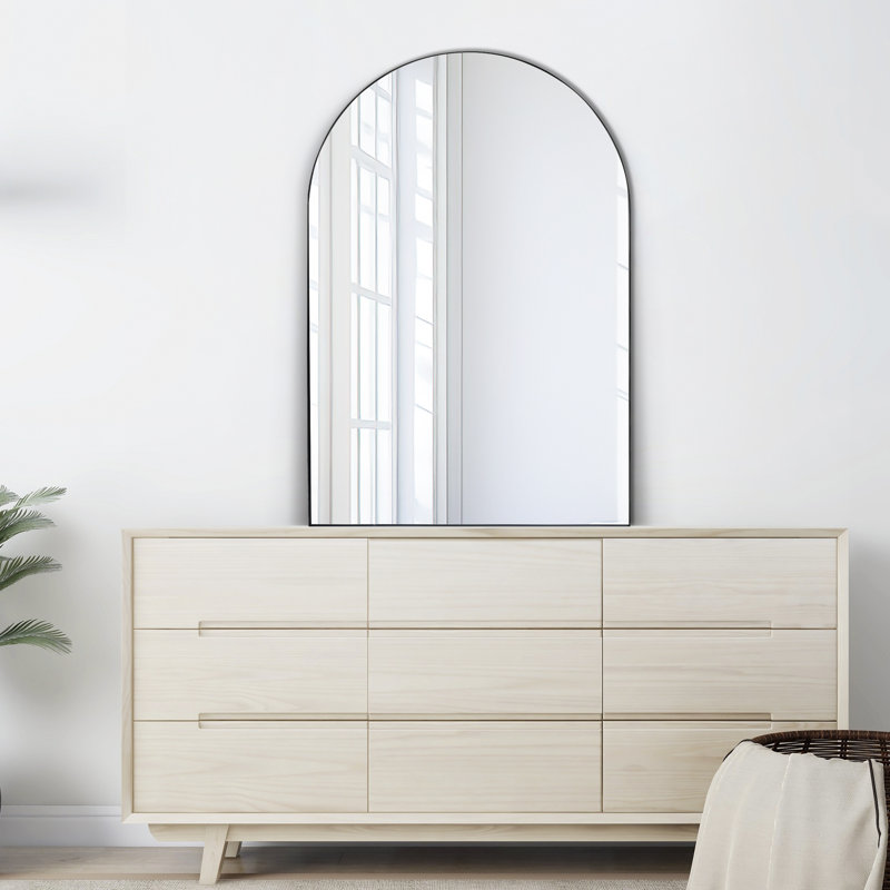 Elodie 24 in. W x 36 in. H Medium Arched Metal Framed Wall Mounted Bathroom Vanity Accent Mirror, Black, Black, 36" x 24"