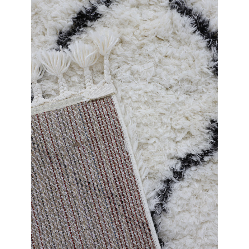 Eddy Shaggy Boho Black Rug, Round 200cm