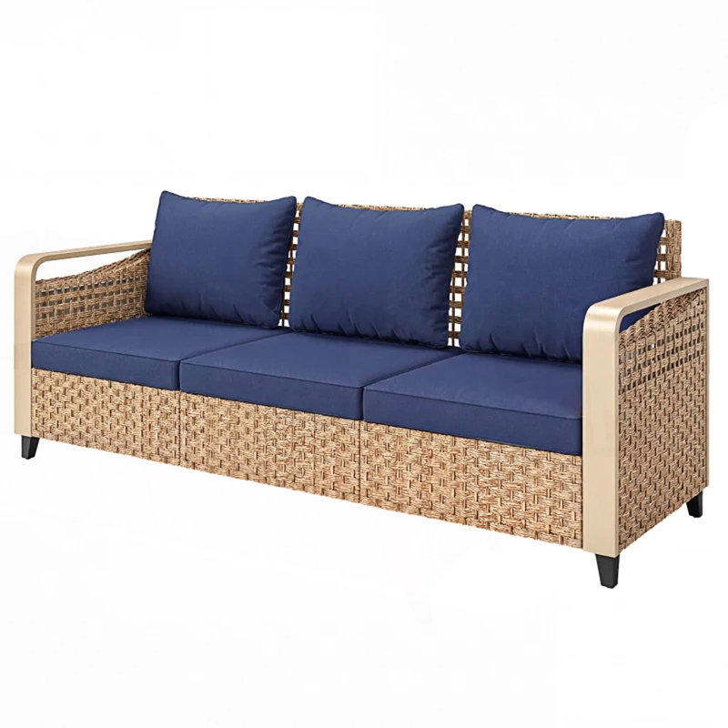 Outdoor Patio Sofa, Garden Rattan Wicker Sofa, Dark Blue