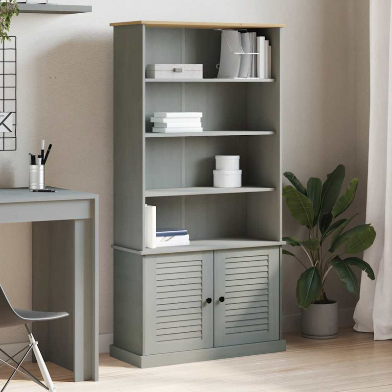 Wildon Home® Bookcase VIGO 33.5"X13.8"X66.9" Solid Wood Pine, Gray