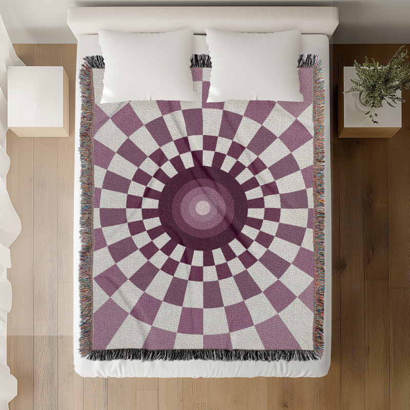 Jeté en mélange de coton Bullseye, Mauve / blanc cassé, L 80 po x l 60 po