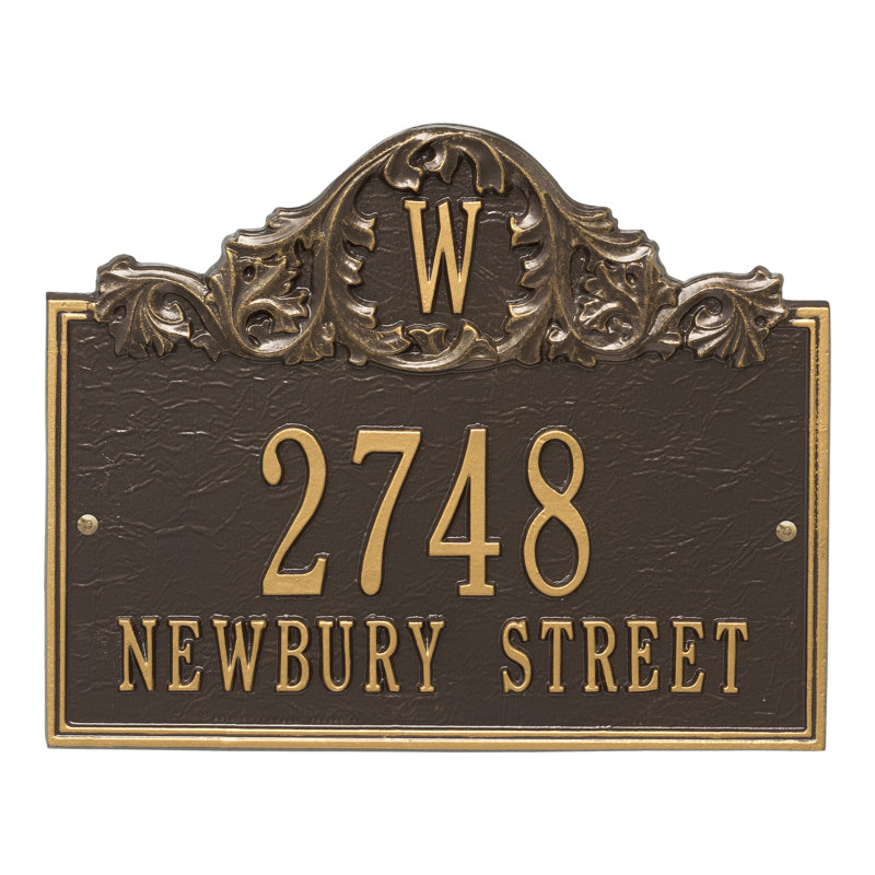 Acanthus Monogram 3-Line Wall Address Plaque, Bronze and Gold, Yes
