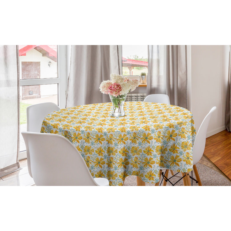 Ambesonne Floral Round Tablecloth, Creative Design Pattern With Abstract Flowers, Circle Table Cloth Cover For Dining Room Kitchen Decoration, 60", Orange Mustard
