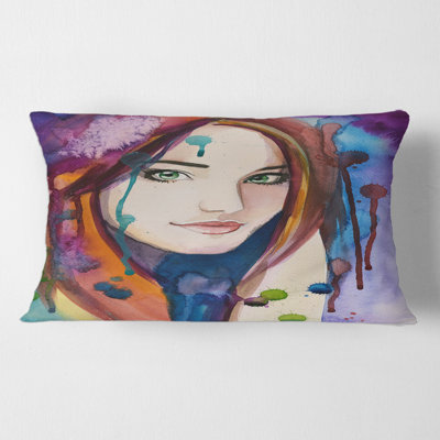 Portrait de jeune femme, housse de coussin rectangulaire et insert