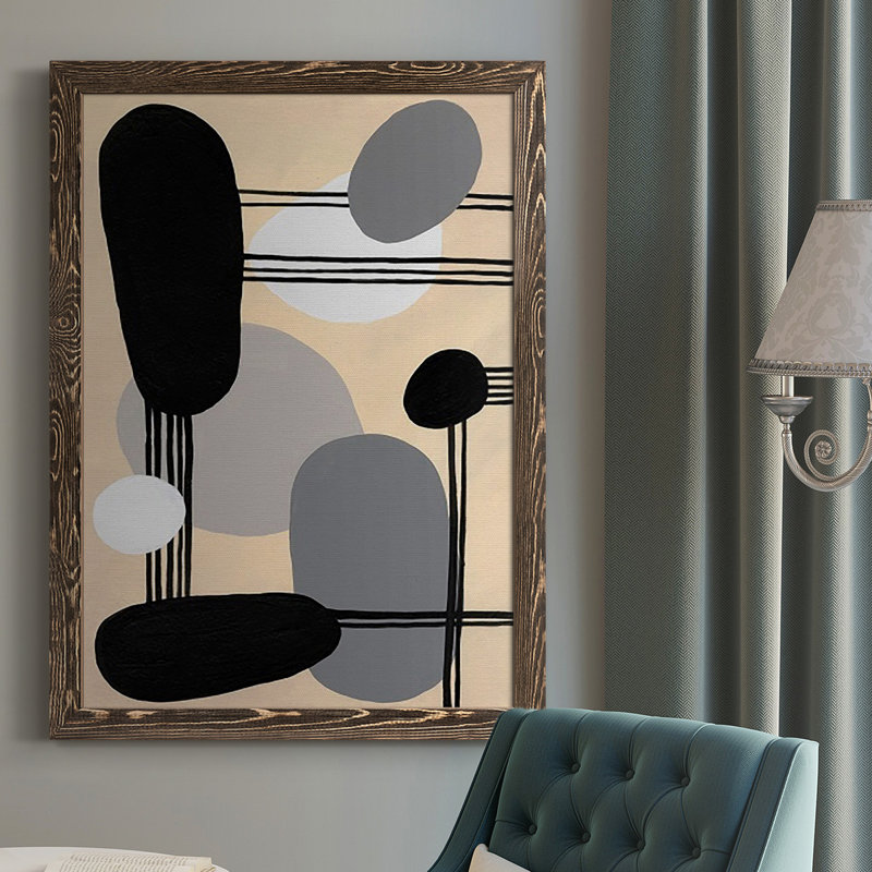 «Interconnected Shapes I» - reproduction de cadre photo simple, H 37,5 po x l 27,5 po, Toile avec cadre noyer, Pas de tapis