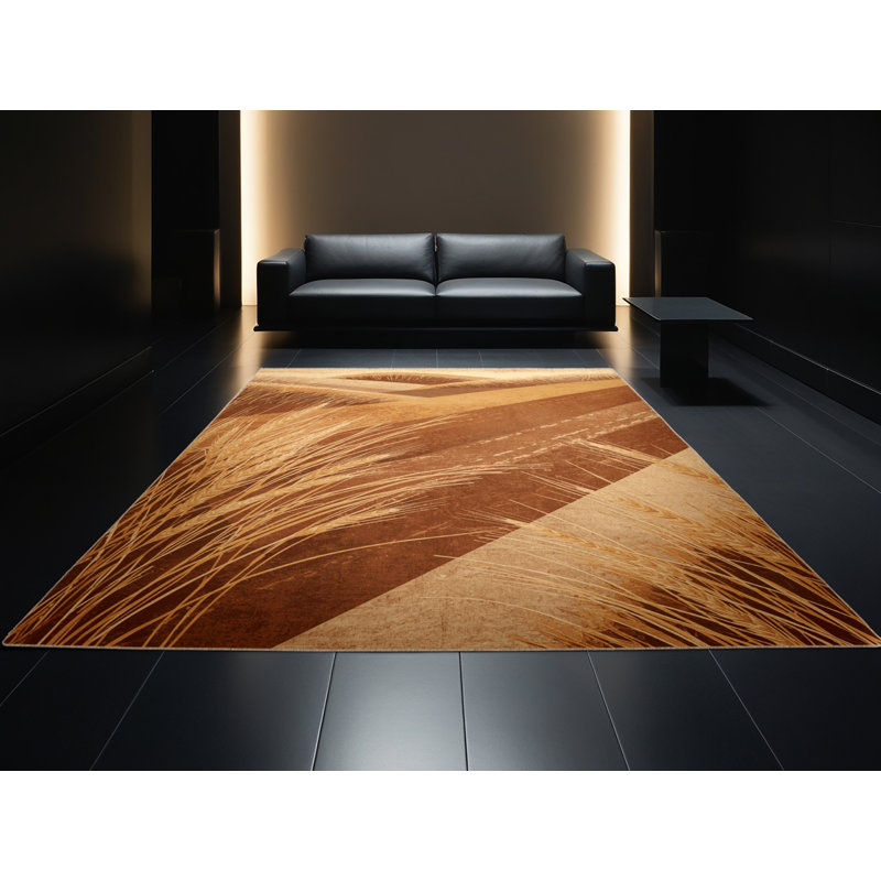 Machine Washable Ortencia Savanna Grass Country Rustic Vintage Look Rug in Brown – Beige Binding, 8' Square