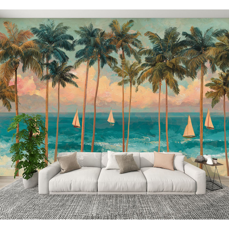Papier peint adhésif de plage Serene Tropical, L 144 po x l 100 po
